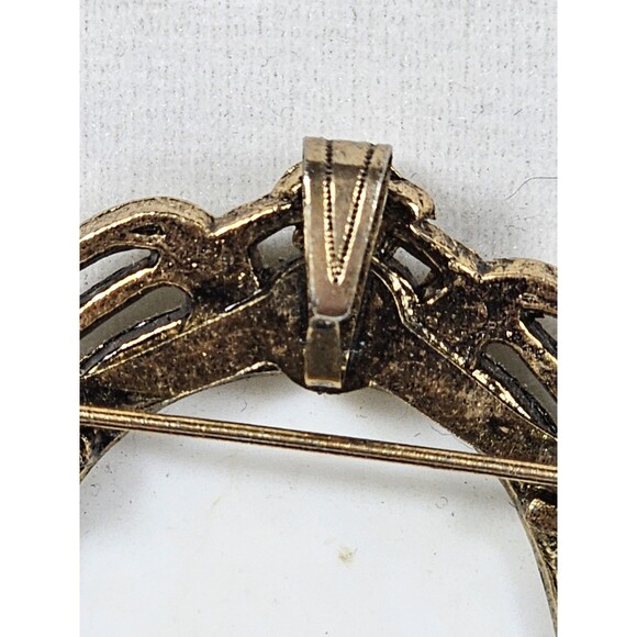 Vintage Goldtone Floral Flower Printed Milk Glass 2.5" Oval Brooch Pin Pendant - Picture 4 of 7